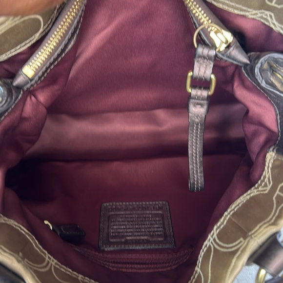 COACH MIA Signature C tan and brown Satchel carryall handbag. Style #15402 - Picture 12 of 16